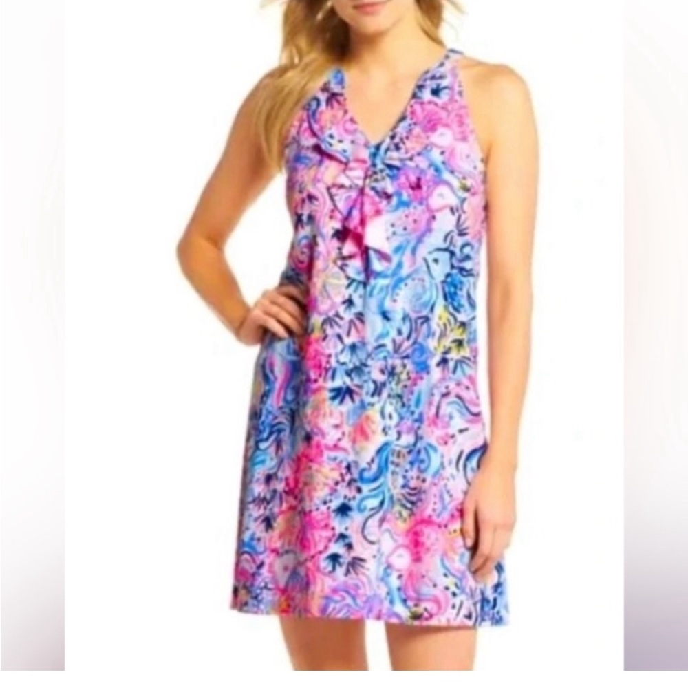 New Lilly Pulitzer Shay Sleeveless V-Neck Ruffle Shift Dress Racerback Size XS